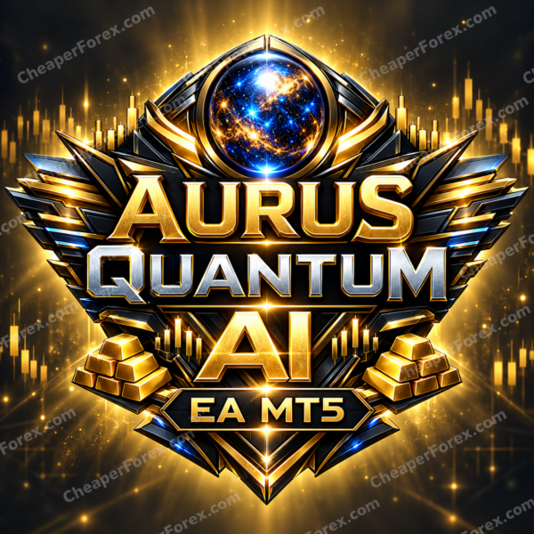 Aurus Quantum AI EA MT5 promotional cover with repeated CheaperForex.com watermarks