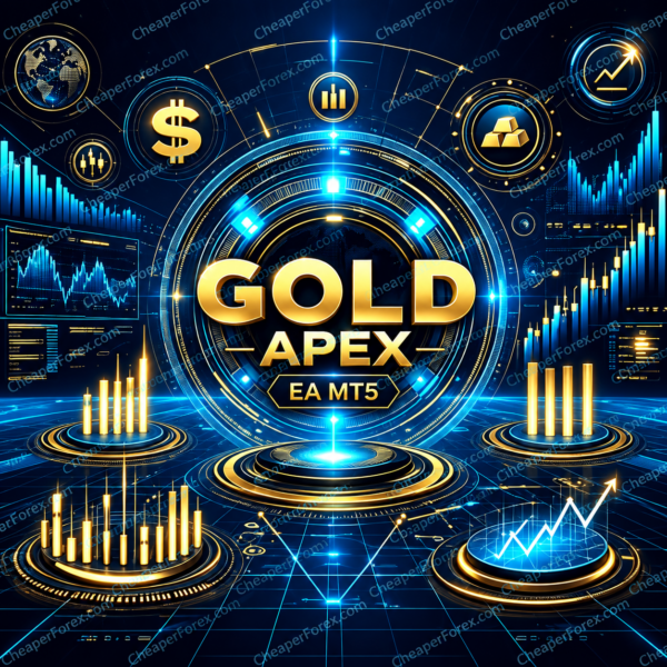 Gold Apex EA MT5 promotional cover with repeated CheaperForex.com watermarks