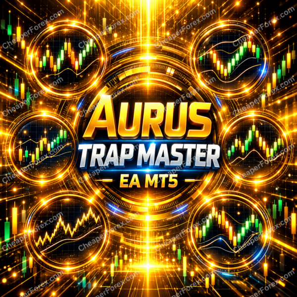 Aurus Trap Master EA MT5 promotional cover with repeated CheaperForex.com watermarks