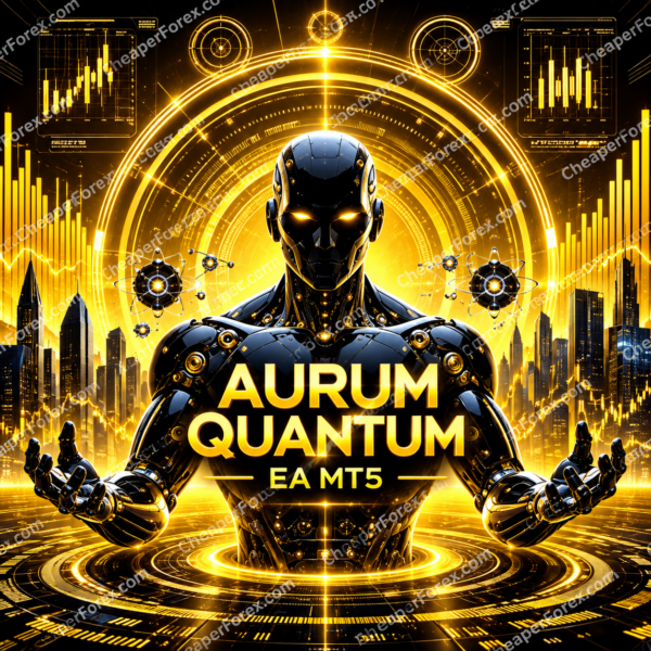 Aurum Quantum EA MT5 promotional cover with repeated CheaperForex.com watermarks