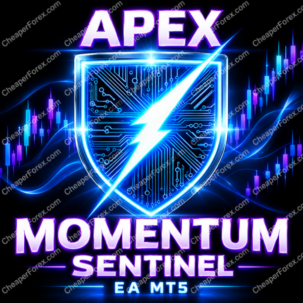Apex Momentum Sentinel EA MT5 promotional cover with repeated CheaperForex.com watermarks