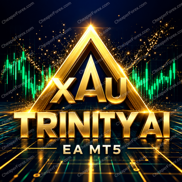 XAU Trinity AI EA MT5 promotional cover with repeated CheaperForex.com watermarks