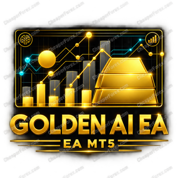 Golden AI EA MT5 promotional cover with repeated CheaperForex.com watermarks