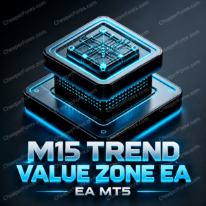 M15 Trend Value Zone EA MT5 promotional cover with repeated CheaperForex.com watermarks