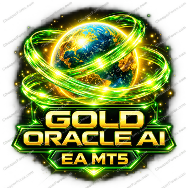 Gold Oracle AI EA MT5 promotional cover with repeated CheaperForex.com watermarks