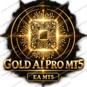 Gold AI Pro EA MT5 promotional cover with repeated CheaperForex.com watermarks