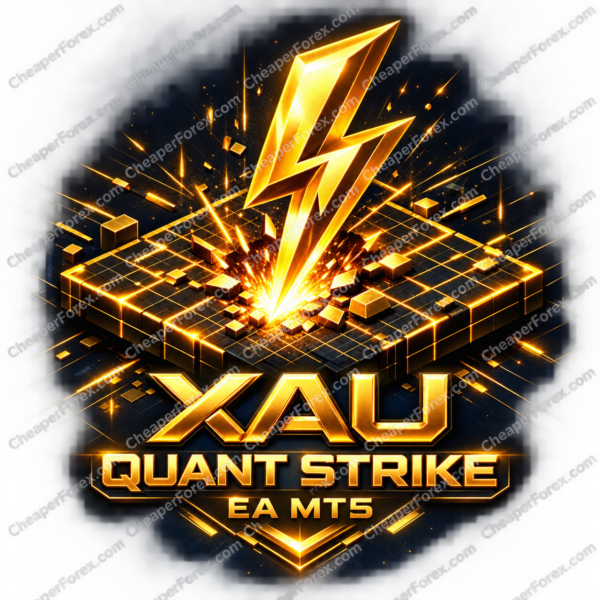 XAU Quant Strike EA MT5 promotional cover with repeated CheaperForex.com watermarks