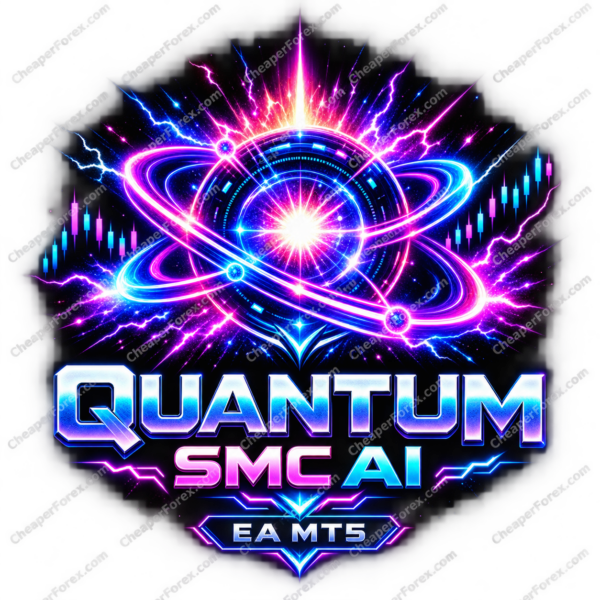 Quantum SMC AI EA MT5 promotional cover with repeated CheaperForex.com watermarks