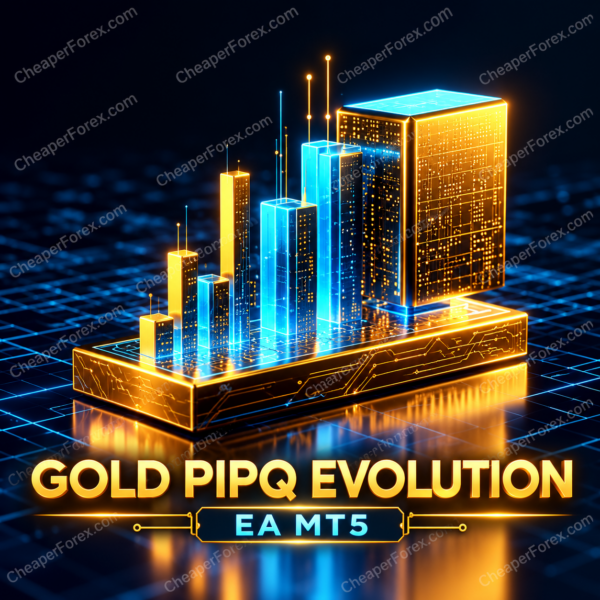 Gold PIPQ Evolution EA MT5 promotional cover with repeated CheaperForex.com watermarks