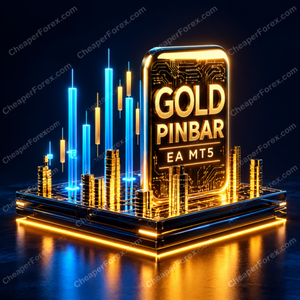 Gold Pinbar EA MT5 promotional cover with repeated CheaperForex.com watermarks