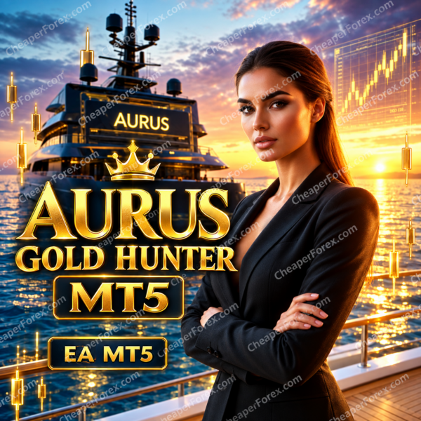 Aurus Gold Hunter EA MT5 promotional cover with repeated CheaperForex.com watermarks