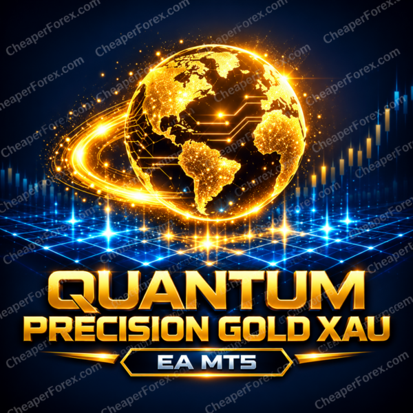 Quantum Precision Gold XAU EA MT5 promotional cover with repeated CheaperForex.com watermarks