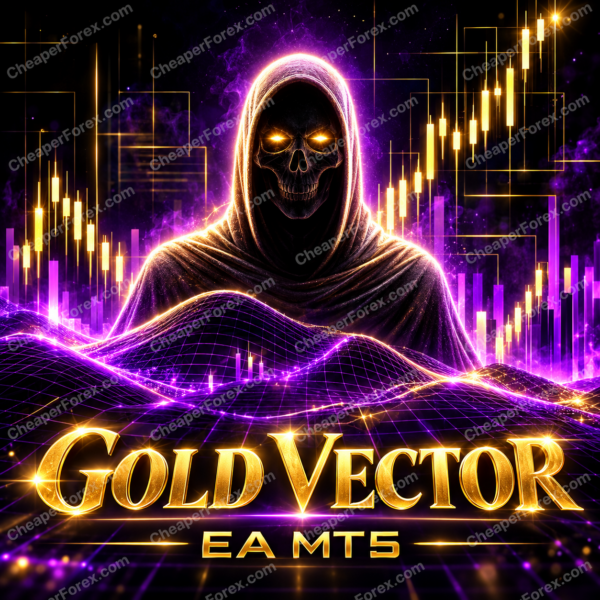 Gold Vector EA MT5 promotional cover with repeated CheaperForex.com watermarks