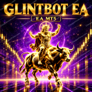 GlintBot EA MT5 promotional cover with repeated CheaperForex.com watermarks