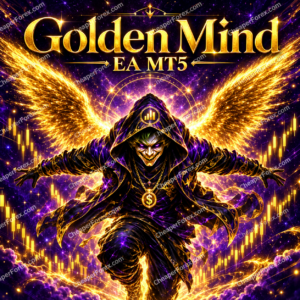 Golden Mind EA MT5 promotional cover with repeated CheaperForex.com watermarks