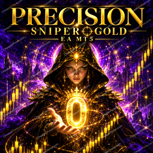 Precision Sniper Gold EA MT5 promotional cover with repeated CheaperForex.com watermarks