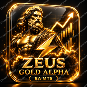 Zeus Gold Alpha EA MT5 promotional cover with repeated CheaperForex.com watermarks