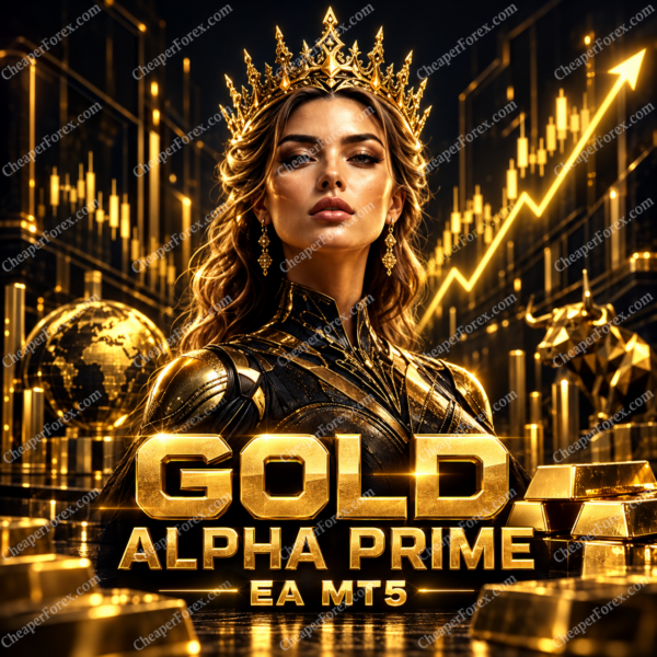 Gold Alpha Prime EA MT5 promotional cover with repeated CheaperForex.com watermarks