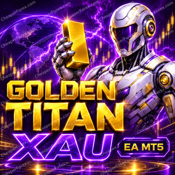 Golden Titan XAU EA MT5 promotional cover with repeated CheaperForex.com watermarks