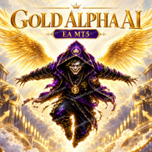 Gold Alpha AI EA MT5 promotional cover with repeated CheaperForex.com watermarks