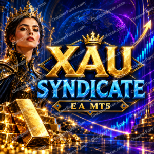 XAU Syndicate EA MT5 promotional cover with repeated CheaperForex.com watermarks