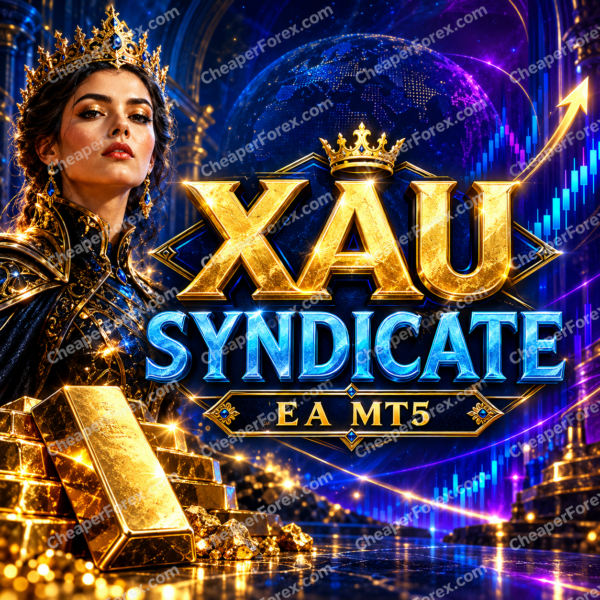 XAU Syndicate EA MT5 promotional cover with repeated CheaperForex.com watermarks