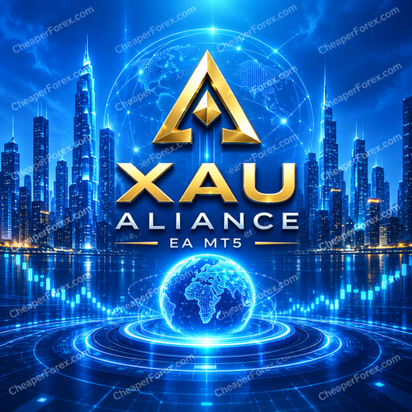 XAU Aliance EA MT5 promotional cover with repeated CheaperForex.com watermarks