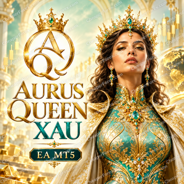 Aurus Queen XAU EA MT5 promotional cover with repeated CheaperForex.com watermarks