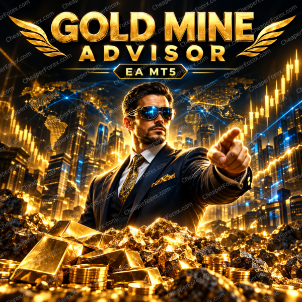 Gold Mine Advisor EA MT5 promotional cover with repeated CheaperForex.com watermarks