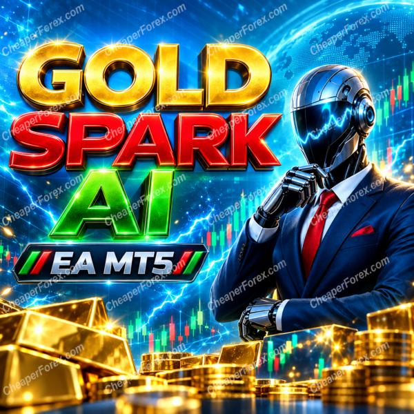 Gold Spark AI EA MT5 promotional cover with repeated CheaperForex.com watermarks