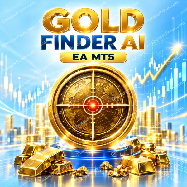 Gold Finder AI EA MT5 promotional cover with repeated CheaperForex.com watermarks