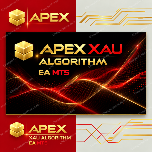 Apex XAU Algorithm EA MT5 promotional cover with repeated CheaperForex.com watermarks