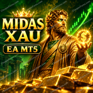 Midas XAU EA MT5 promotional cover with repeated CheaperForex.com watermarks