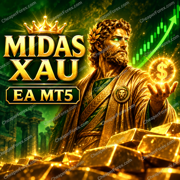 Midas XAU EA MT5 promotional cover with repeated CheaperForex.com watermarks