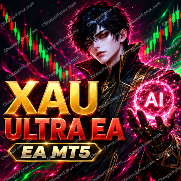 XAU Ultra EA MT5 promotional cover with repeated CheaperForex.com watermarks