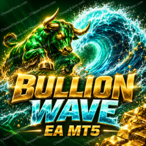Bullion Wave EA MT5 promotional cover with repeated CheaperForex.com watermarks
