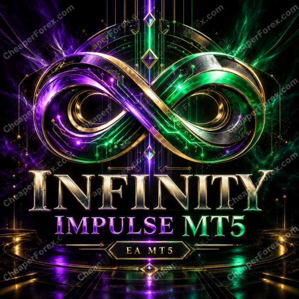 Infinity Impulse EA MT5 promotional cover with repeated CheaperForex.com watermarks