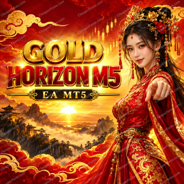 Gold Horizon M5 EA MT5 promotional cover with repeated CheaperForex.com watermarks