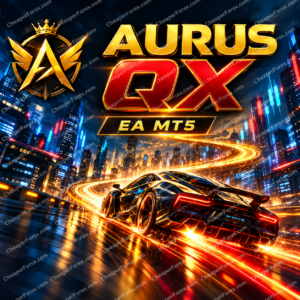 Aurus QX EA MT5 promotional cover with repeated CheaperForex.com watermarks