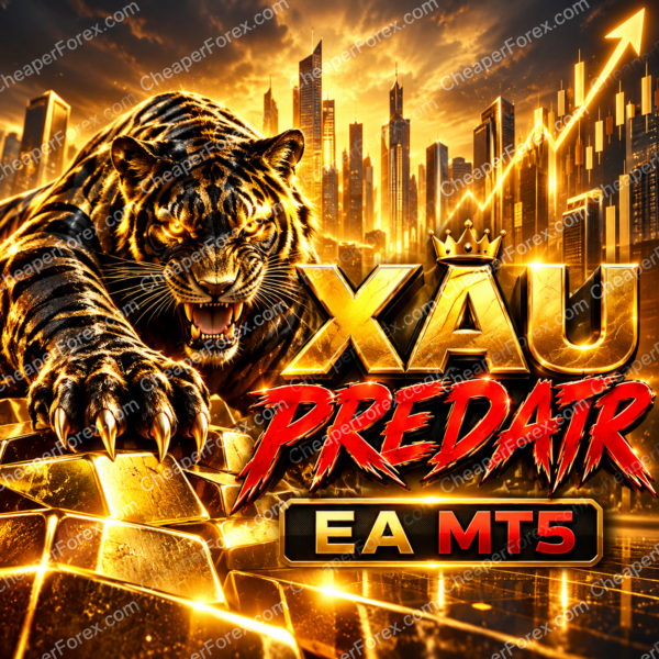 XAU Predator EA MT5 promotional cover with repeated CheaperForex.com watermarks