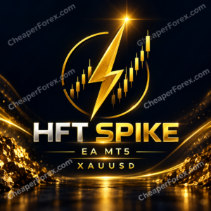 HFT Spike EA MT5 promotional artwork with CheaperForex.com watermarks.