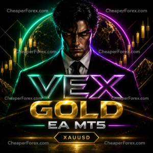 Vex Gold EA MT5 promotional artwork with CheaperForex.com watermarks.