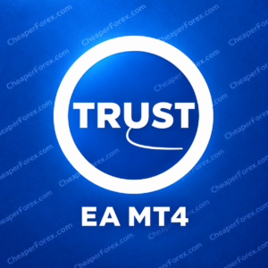 Trust EA MT4 blue circular logo with CheaperForex.com watermarks