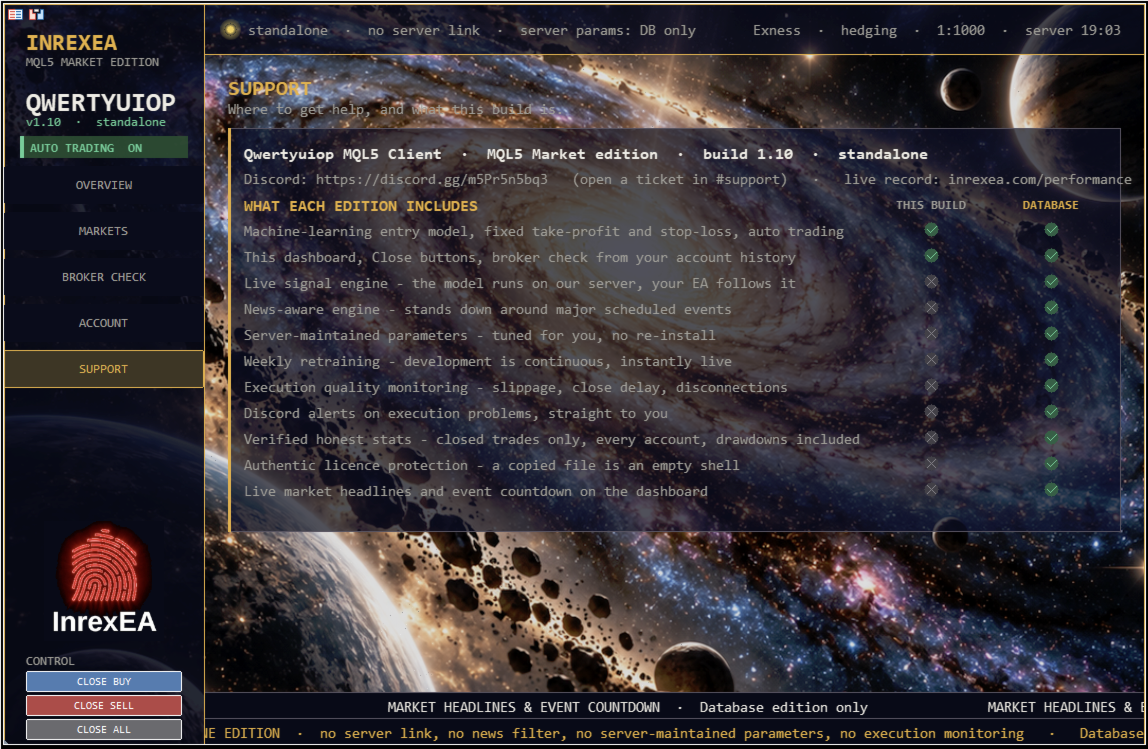 Developer edition comparison: standalone v1.10 versus the separate Database edition.