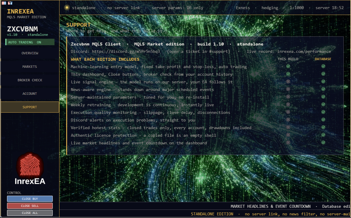 Developer edition comparison: standalone v1.10 versus the separate Database edition.