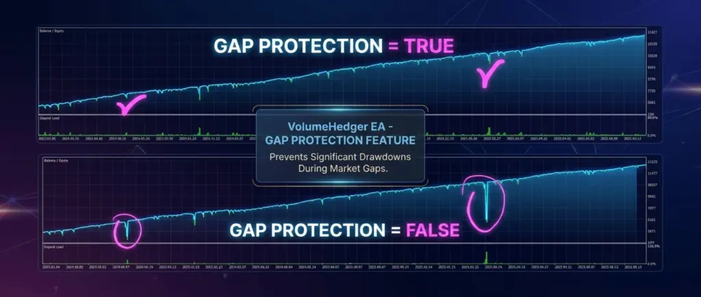 VolumeHedger gap protection comparison