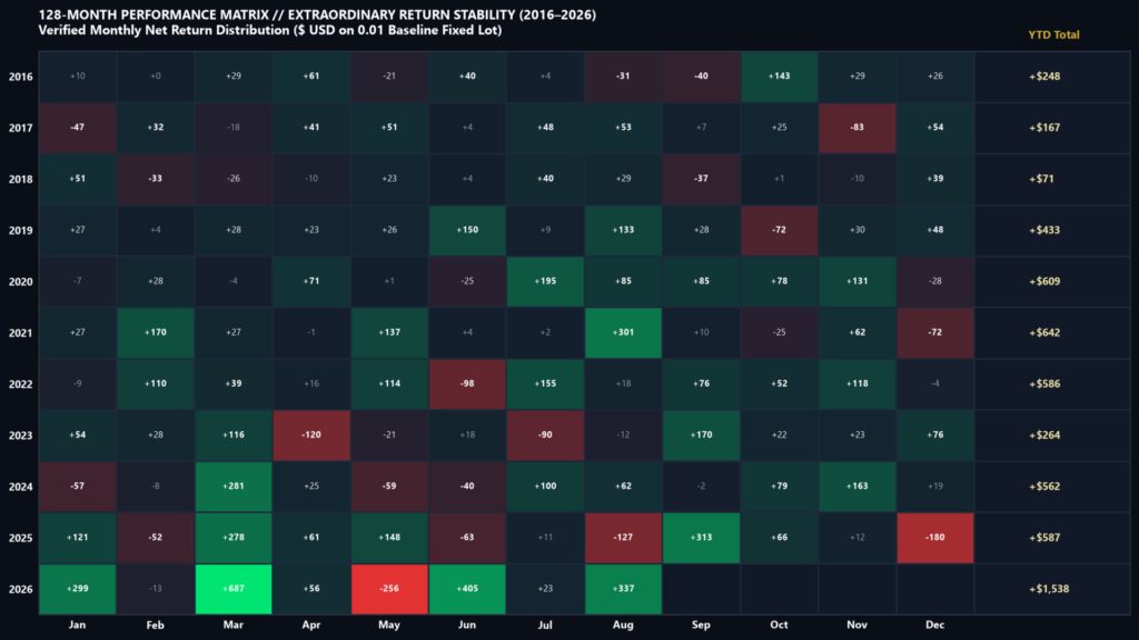 The Silent Investor EA monthly backtest returns