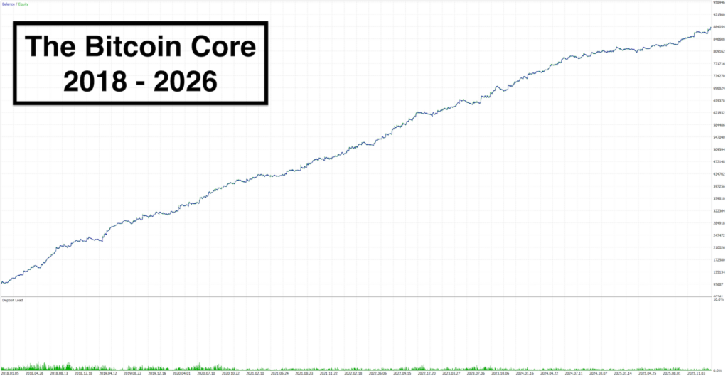 Developer Bitcoin Core backtest curve labelled 2018–2026