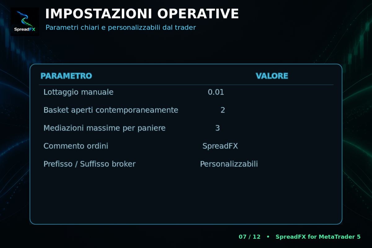 SpreadFX Operating settings