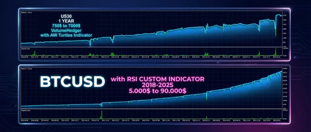 VolumeHedger index and bitcoin examples